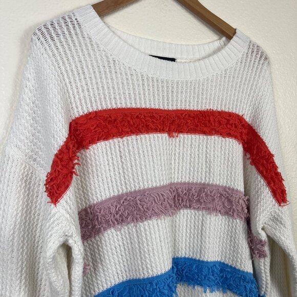 1. State Scoop Neck Loop Cable Knit Sweater White Multi Women’s Size XL - Picture 3 of 6